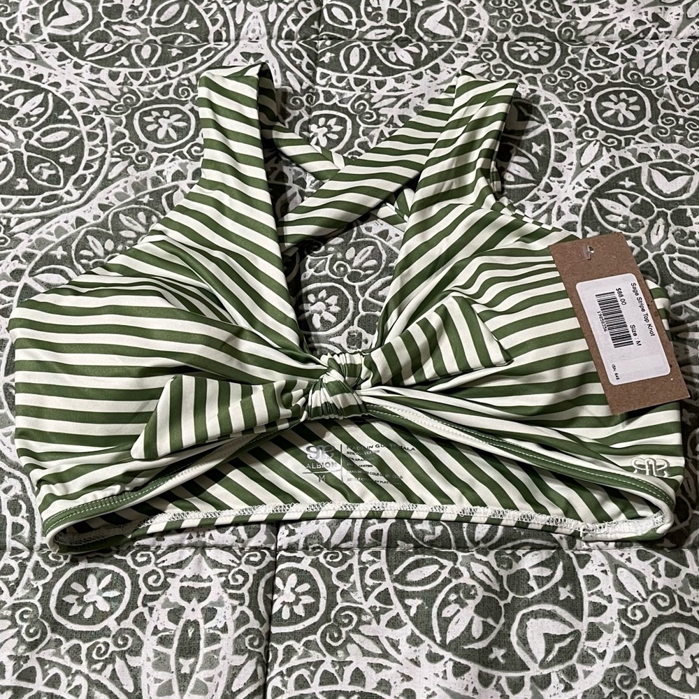 Albion Fit — Sage Stripe Top Knot swim top